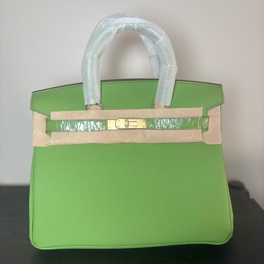 Avocado green genuine leather wirkin